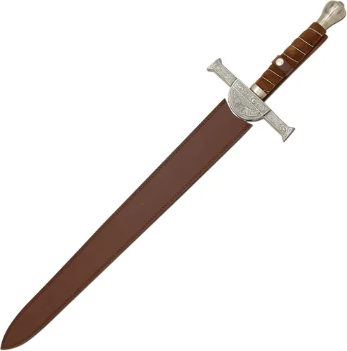 Vista 14 de Medieval Warrior Knights Templar Long Sword with Sheath Steel Guard, Leather Wrapped Handle