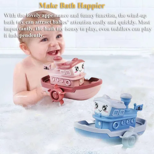 Vista 5 de Juguete de baño de barco de vapor de cuerda para bañera, juguete de bañera de vapor, juguete de agua, mecánica, barco, piscina, juguete