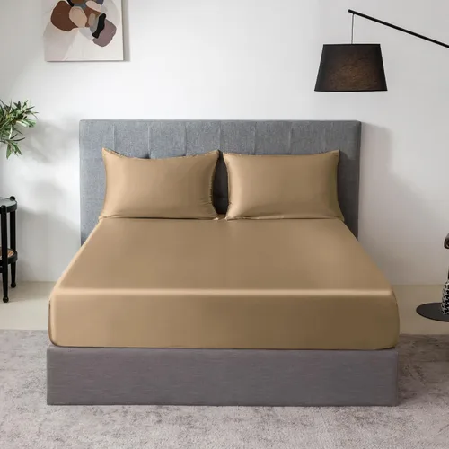 Vista 52 de THXSILK Juego de sábanas bajeras de 100% seda de morera, 3 piezas de seda 7A+, transpirable, suave, sábana bajera de 16 pulgadas de profundidad, 2