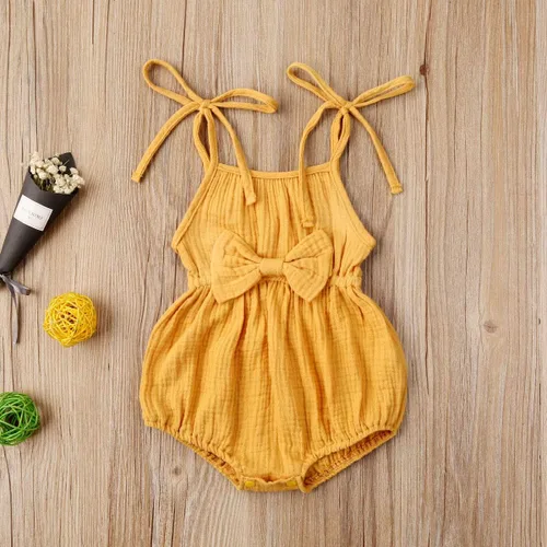 Vista 3 de Mubineo Mono de algodón con cordón de lino y algodón para bebés y niñas