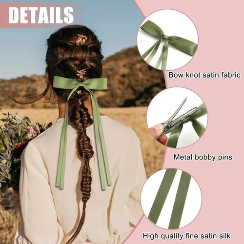 Vista 2 de Pinzas para el pelo con borlas y colas largas, bonitos pasadores de lazo, accesorios para el cabello para niñas y adolescentes, ideales para regalos