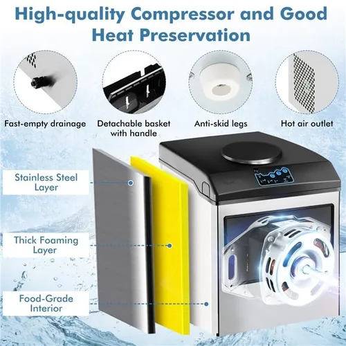 Vista 6 de ARLIME - Máquina para hacer hielo con dispensador de agua, máquina de hielo de encimera 2 en 1 con canasta de almacenamiento de 5 libras, 2 formas