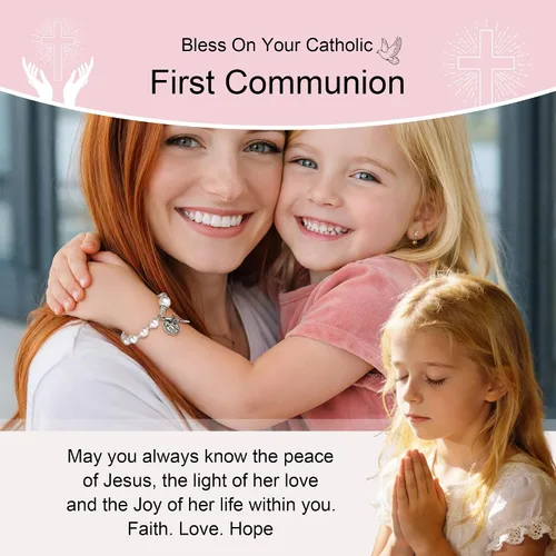 Vista 5 de C-leen Regalos de primera comunión para niñas, pulsera de cruz para la primera comunión, regalos religiosos para adolescentes, regalos