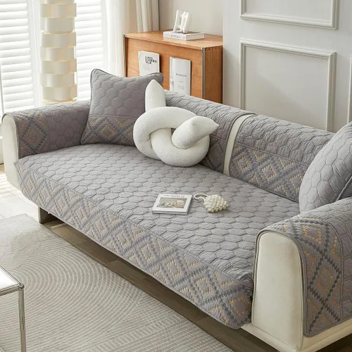 Vista 4 de vctops Funda de sofá bordada con diamantes 100% de algodón, acolchada y suave, antideslizante, lavable, protector de muebles (gris, 28 x 28 pulgadas)