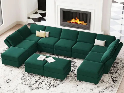 Vista 14 de Belffin Sofá modular convertible de gran tamaño con otomanas de almacenamiento, sofá cama seccional extra grande con diván reversible, sofá cama