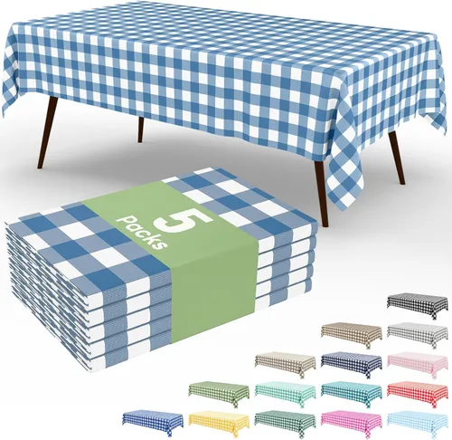 Vista 45 de Smiry Paquete de 3 Manteles Desechables de Cuadros Gingham Color Caqui - 54" x 72" Mantel de Plástico de Servicio Pesado, Cubiertas de Mesa