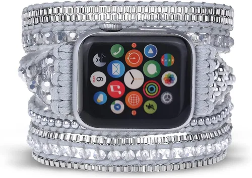 Vista 6 de Pulsera bohemia de 5 envolturas compatible con Apple Watch Band con cuentas para mujeres y hombres, 1.496 pulgadas/1.575 pulgadas/1.614 pulgadas