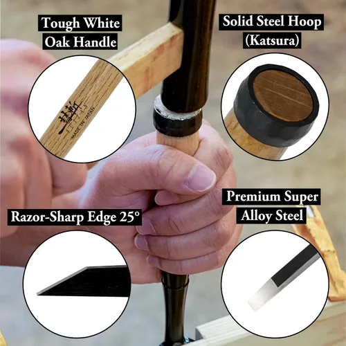 Vista 5 de SUIZAN Cincel japonés de madera 1/8" (3mm) - Herramientas profesionales Oire Nomi para carpintería