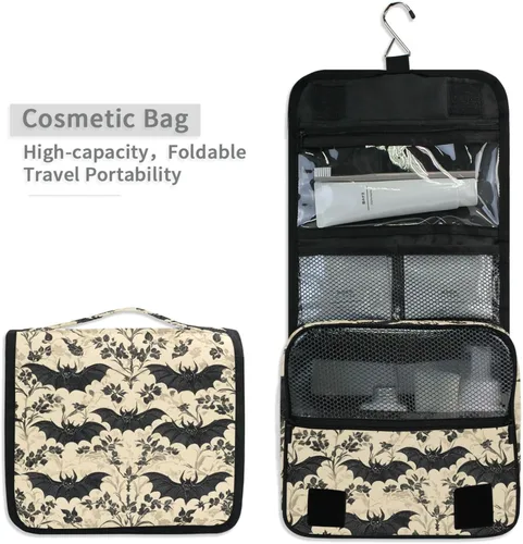 Vista 6 de MNSRUU Neceser colgante con diseño de calavera y girasol, bolsa de maquillaje de viaje para artículos de tocador, organizador de artículos
