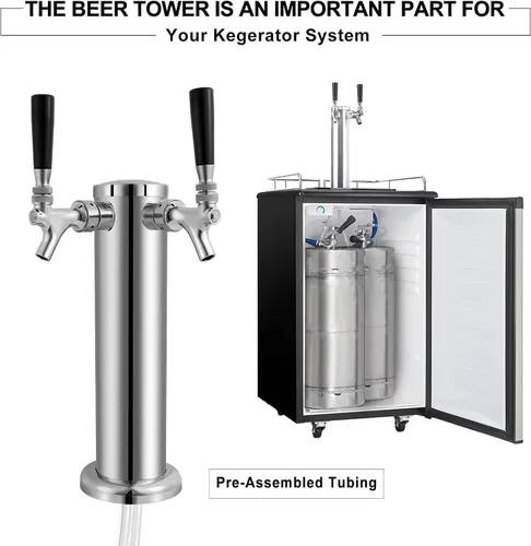 Vista 4 de Torre de cerveza Kegerator Tower doble grifo con grifo de cerveza de cierre automático