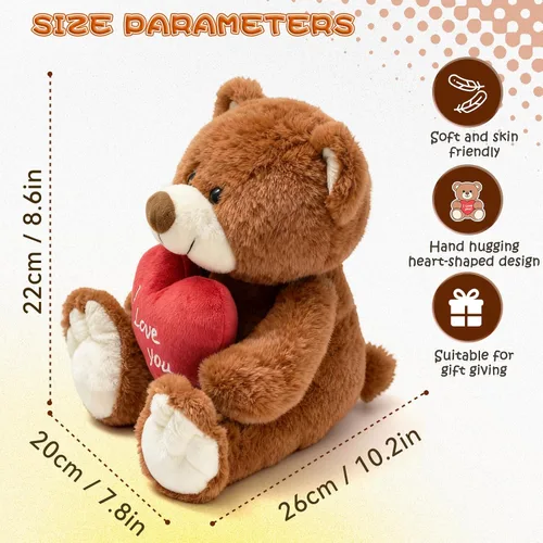 Vista 2 de ¡Te quiero! Oso de peluche de 10 pulgadas con corazón rojo, muñeca de oso de peluche suave, juguetes de peluche, regalos para ella/novia, amante