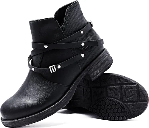 Vista 2 de Ataiwee Women's Wide Width Ankle Boots, Chunky Heel Side Zipper Fashion Slip On Short Booties.