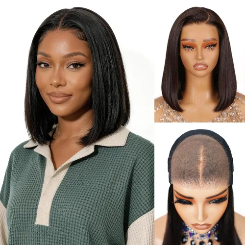 Vista 16 de Peluca de cabello humano rubio estilo Bob de 13 x 4 con encaje frontal, peluca Bob de 10 pulgadas 613 Lace Front Wig Human Hair Pre Plucked With