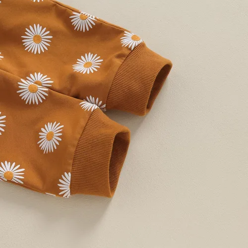 Vista 5 de CIYCUIT Conjunto de 3 piezas de sudadera de margaritas + pantalones + diadema, ropa infantil de otoño e invierno