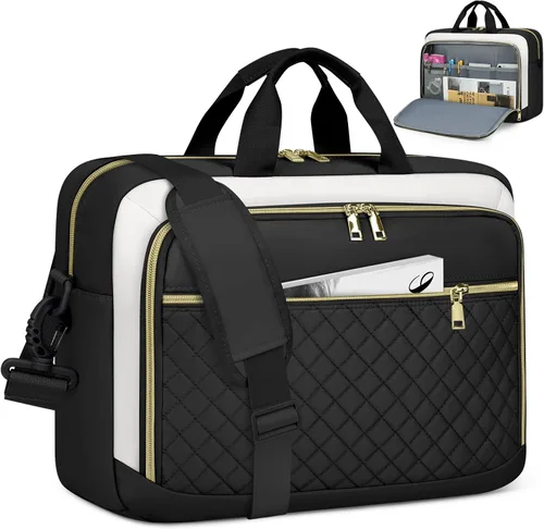 Vista 11 de NEWHEY Bolsa para laptop de 17.3 pulgadas, maletín para computadora portátil para mujeres y hombres, bolsa de hombro impermeable, bolsa de mensajero