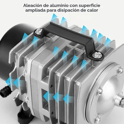 Vista 3 de Bomba de aire para acuario FUMAK con carcasa de aluminio, bomba de aire comercial con colector de aire de 6 salidas, aireador de estanque
