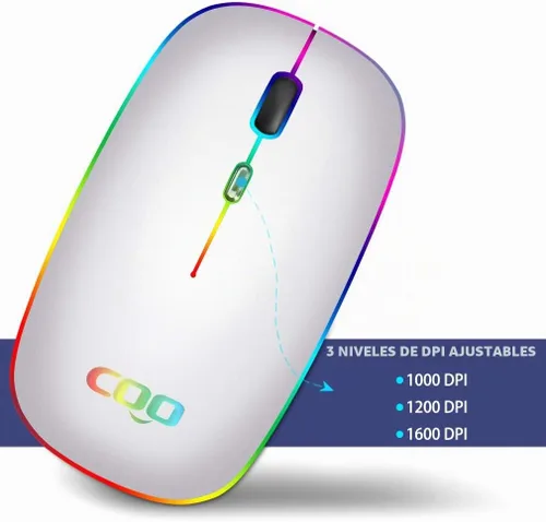 Vista 3 de COO Ratón inalámbrico, ratón Bluetooth recargable delgado con LED Bluetooth+2.4G inalámbrico (plata)