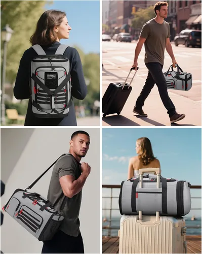 Vista 7 de Bolsas de gimnasio para hombres y mujeres, bolsa de viaje deportiva de 45 litros con compartimento para zapatos, mochila de noche 3 en 1