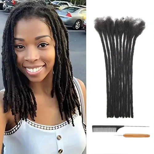 Vista 27 de Extensiones de Rastas de Cabello Humano 0.4cm de Grosor 4 Pulgadas 20 Hebras 100% Cabello Humano Real para Hombres/Mujeres/Niños Completamente