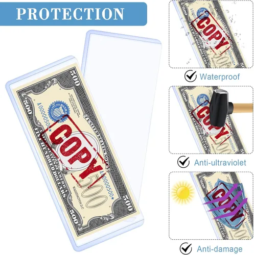 Vista 4 de Sepamoon 60 fundas para billetes de dólar, 6.9 x 2.95 pulgadas, fundas de plástico duro transparente para monedas, impermeables, soporte