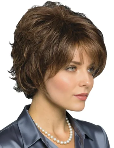 Vista 16 de TISHINING Pelucas Rizadas Cortas de Corte Pixie Ombre Rubias para Mujeres Blancas Peluca Rubia Mixta Esponjosa en Capas con Flequillo de Aspecto