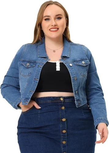 Vista 19 de uxcell Chaquetas de mezclilla cortas con botones de talla grande para mujer con costuras 2025
