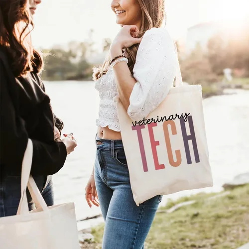 Vista 5 de Vet Tech - Bolsa de lona para mujer, bolsas de compras para técnicos veterinarios, bolsas reutilizables para comestibles, bolsas ecológicas