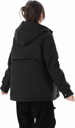 Vista 6 de JiangWu - Chaqueta con capucha de estilo Sherpa para mujer, forro polar grueso, abrigada para invierno A-Negro