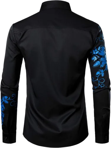 Vista 3 de ZEROYAA Camisas de vestir de manga larga con botones y estampado floral de rosa hipster para hombre