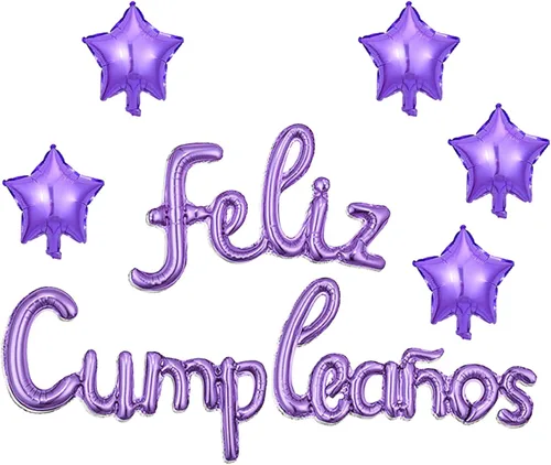 Vista 12 de Cartel de globos de Feliz Cumpleanos con 5 globos de estrella temática de fiesta