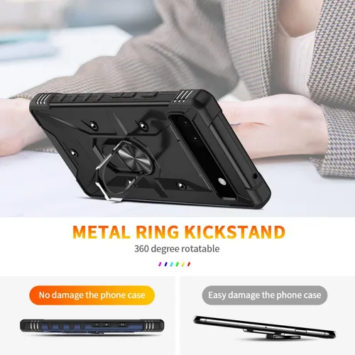Vista 6 de Asuwish Funda compatible con Google Pixel 6A 5G 2022 y protector de pantalla de vidrio templado con soporte de anillo, soporte de soporte, metal
