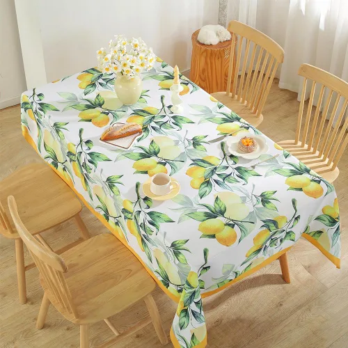Vista 2 de MATIRUG Mantel de verano para mesa rectangular de 52 x 70 pulgadas, mantel floral de frutas de limón, tela francesa lavable a prueba de derrames