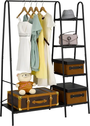 Vista 8 de Finnhomy Perchero Rústico para Ropa, Perchero para Colgar Ropa Heavy Duty Perchero para Prendas con 5 Estantes de Madera Organizador de Closet