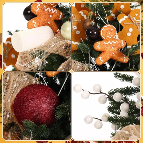 Vista 7 de 79 Piezas Adornos de Bolas de Decoraciones Navideñas de Pan de Jengibre Palillos de Árbol de Pan de Jengibre con Bolas de Navidad Decoración