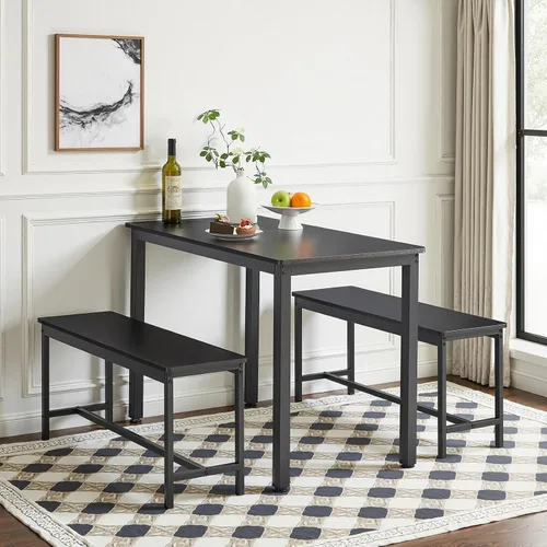 Vista 6 de Rovibek Juego de 4 sillas de mesa de comedor para 4, mesa de cocina moderna que ahorra espacio con 2 bancos y pies ajustables, mesa de desayuno