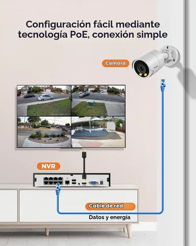Vista 2 de Sistema de cámara de seguridad PoE, 4 cámaras IP con cable de 5 MP con cable para el hogar, micrófono integrado, detección de vehículos humanos