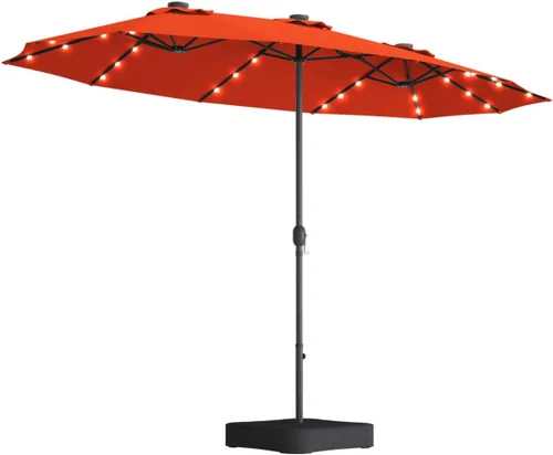 Vista 11 de Tangkula Sombrilla solar de patio de 15 pies con base, sombrilla individual extragrande de doble cara para exteriores con 36 luces LED y manivela