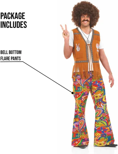 Vista 3 de fun shack Pantalones acampanados hippie para hombre, disfraz de los años 70, poliéster, mediano, grande, XL