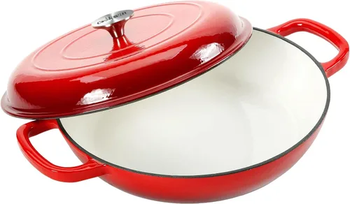Vista 20 de COOKWIN Horno holandés de hierro fundido, olla redonda de 3 QT con tapa autobronceadora para hornear en casa, brasero, cocina, excelentes regalos