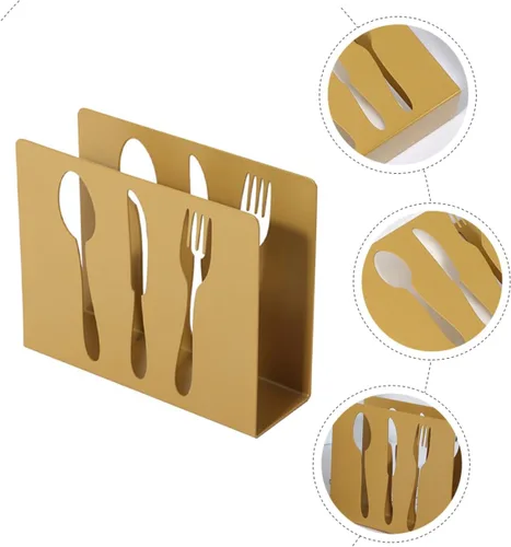 Vista 3 de HOMSFOU Metal Square Napkin Holder Upright Napkin Stand with Cutlery Design for Restaurant and Home Table Use