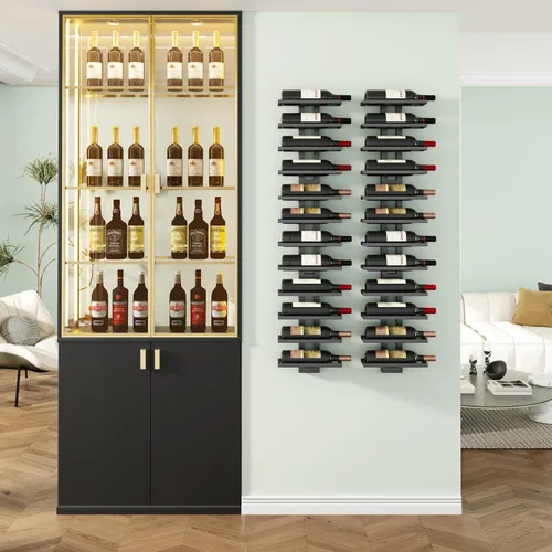 Vista 8 de IBUYKE Estante de vino montado en la pared 12 botellas,Estante de Negro