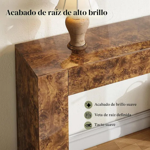Vista 5 de AMERLIFE Mesa consola de madera Burl de 63 pulgadas con 2 cajones de Marrón