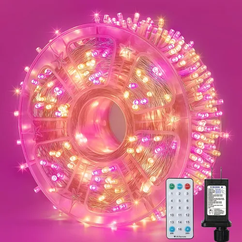Vista 40 de Guirnalda de 100 luces LED de Pascua de 33 pies enchufables, multicolor pastel, 16 modos de luces parpadeantes, guirnalda de luces impermeables