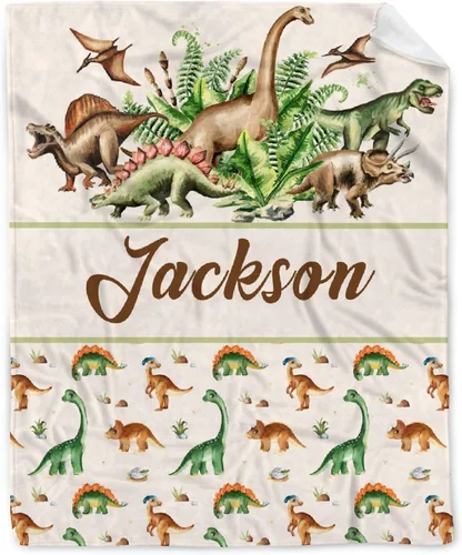 Vista 20 de Manta de regalo personalizada de dinosaurio con nombre para niñas, niños, recién nacidos, dinosaurio, manta personalizada para envolver al bebé