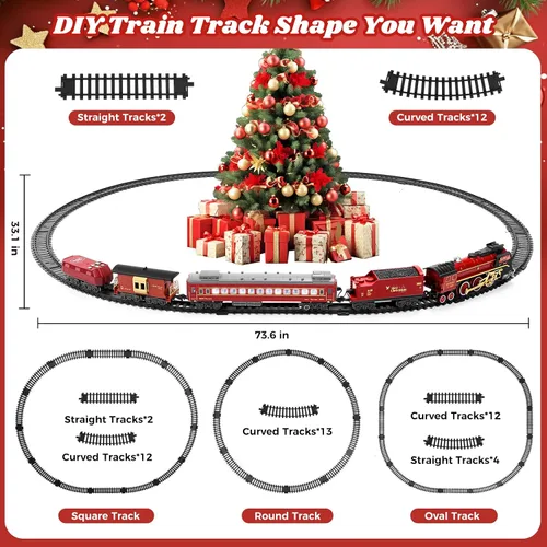 Vista 4 de Juego de tren de Navidad para alrededor debajo del árbol, tren eléctrico para árbol de Navidad con control remoto, sonido, humo y luz, locomotora