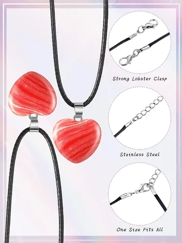 Vista 3 de Hicarer Colgantes de piedra en forma de corazón, collares de piedra con cordón de cuero sintético para suministros de fabricación de joyas