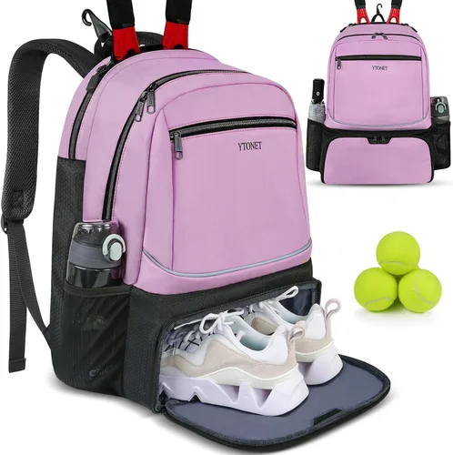 Vista 11 de Ytonet - Mochila de tenis para mujer y hombre, 2 raquetas Insulated Pocket and Ventilated Shoe Compartment, Gym Bags with Fence Hook for