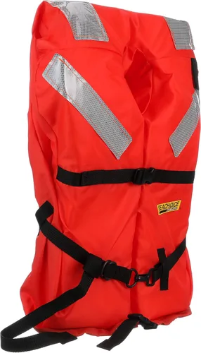 Vista 3 de SEACHOICE Chaleco y chaqueta comercial tipo I para uso en alta mar, naranja fluorescente, paneles reflectantes, varios tamaños
