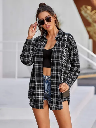 Vista 3 de MakeMeChic - Camisas a cuadros de gran tamaño para mujer