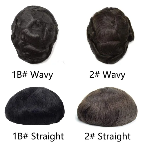 Vista 2 de Peluca de hombre Toupee fina mono y poliuretano para hombre, prótesis capilar duradera, sistema de reemplazo de cabello natural, peluca masculina